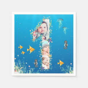 Serviette En Papier Grand 1er anniversaire sous la mer Photo Collage