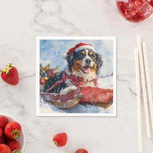 Serviette En Papier Grand Chien de montagne suisse à Sledge Noël
