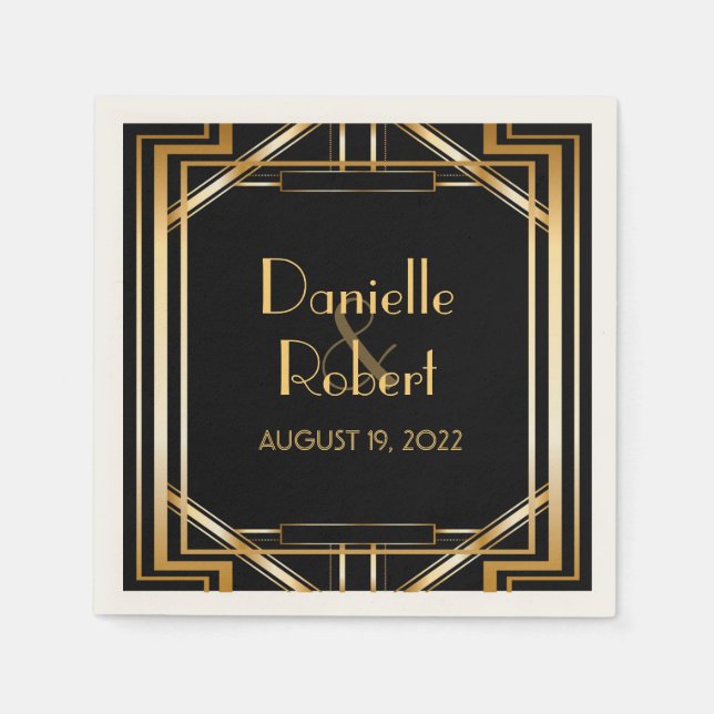 Serviette En Papier Grand Gatsby Art Déco Mariage Personnalisé Napkin (Devant)