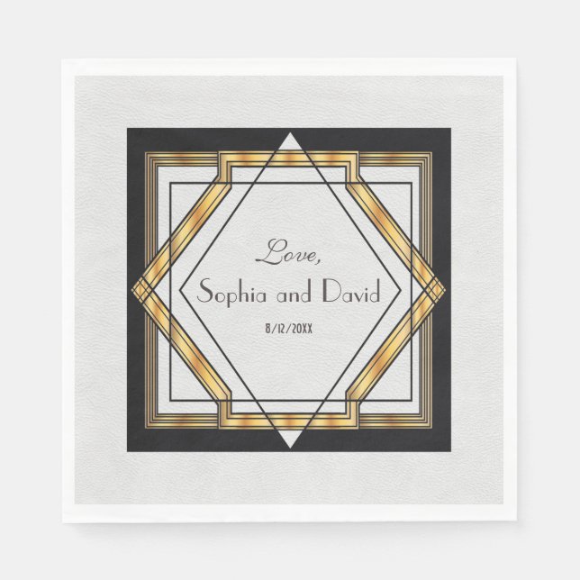 Serviette En Papier Grand Mariage Gatsby Gold White Art Déco (Devant)