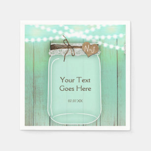 Serviette En Papier Grand Mason Jar & Lumières Mint Rustique Mariage