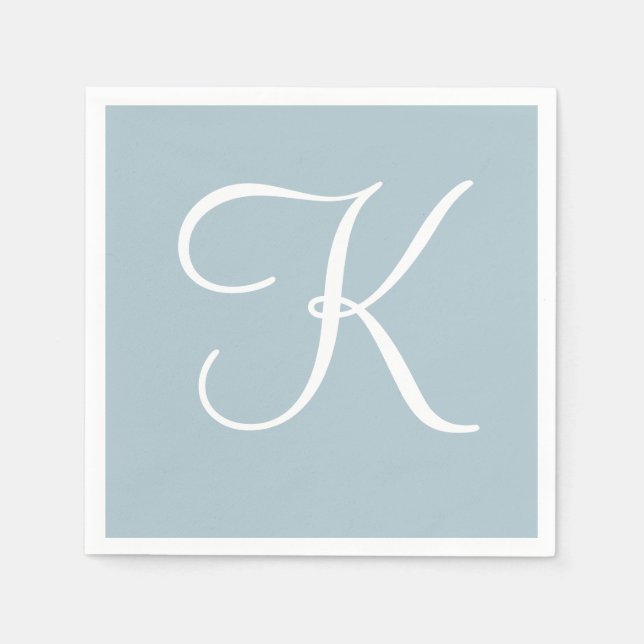 Serviette En Papier Grand monogramme blanc élégant | Pastel Blue (Devant)