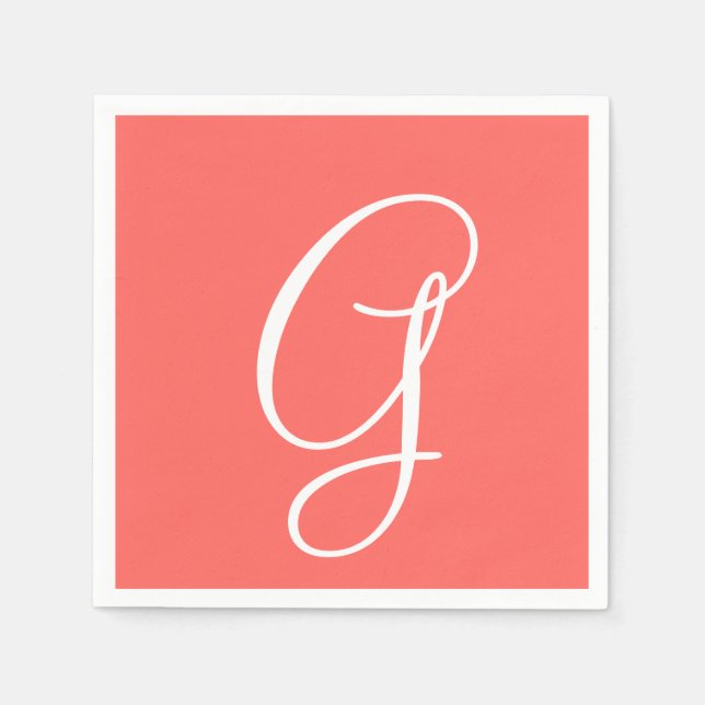Serviette En Papier Grand monogramme blanc élégant | Pastel Red (Devant)