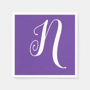 Serviette En Papier Grand monogramme blanc élégant   Royal Purple