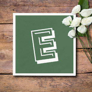 Serviette En Papier Grand monogramme blanc moderne   Hunter Green