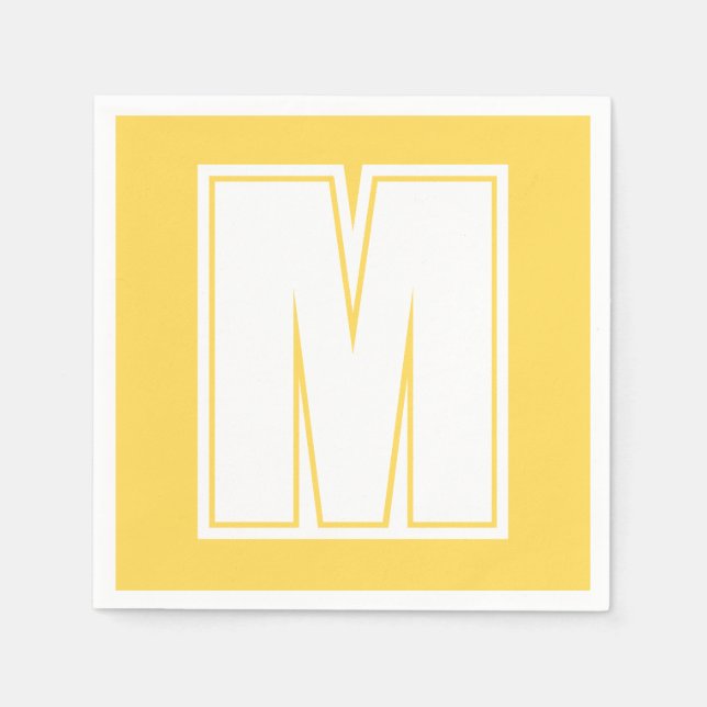 Serviette En Papier Grand monogramme blanc moderne | Jaune de moutarde (Devant)
