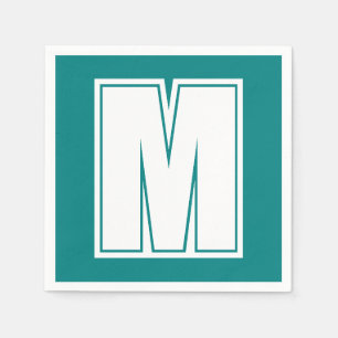 Serviette En Papier Grand Monogramme Moderne Blanc Vert Émeraude