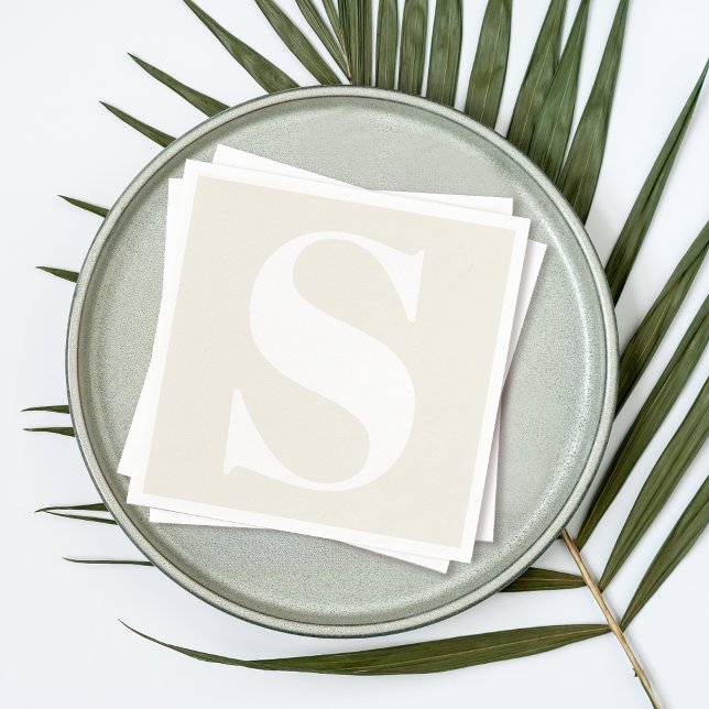 Serviette En Papier Grand Monogramme Toute Initiale sur Beige Neutre (Personalize with any desired monogram initial.)