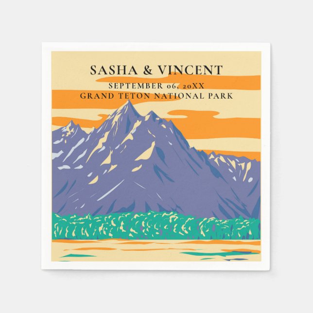 Serviette En Papier Grand Teton National Park Mariage Retro (Devant)