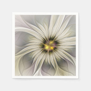 Serviette En Papier Grande Fleur d'Ivoire, Art Fractal Moderne Abstrai