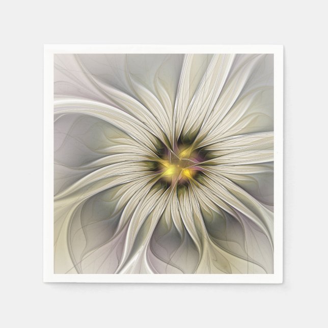 Serviette En Papier Grande Fleur d'Ivoire, Art Fractal Moderne Abstrai (Devant)