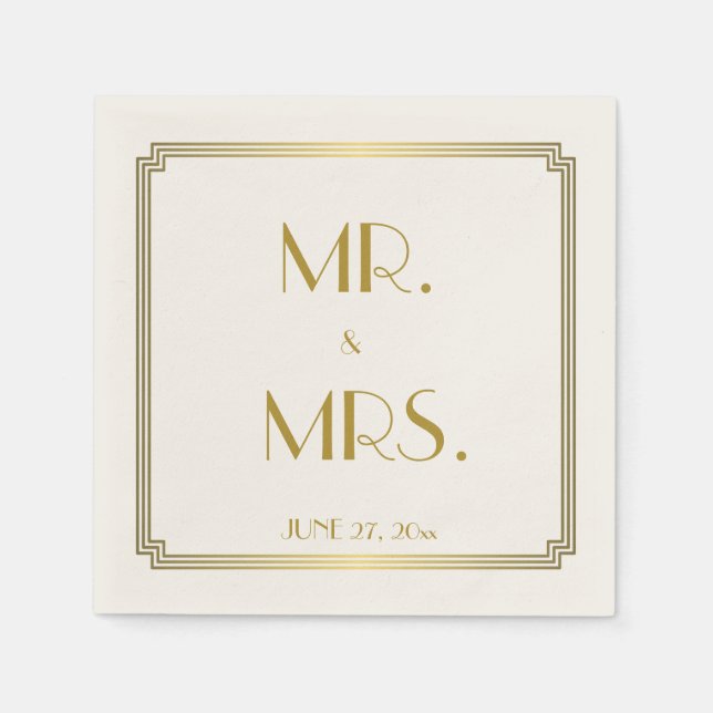 Serviette En Papier Grande Gatsby Art Déco Ecru Mariage blanc (Devant)