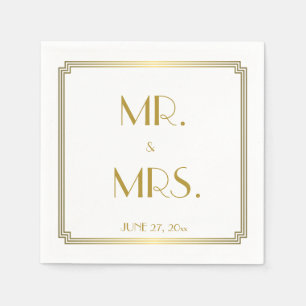 Serviette En Papier Grande Gatsby Art Déco Mariage blanc