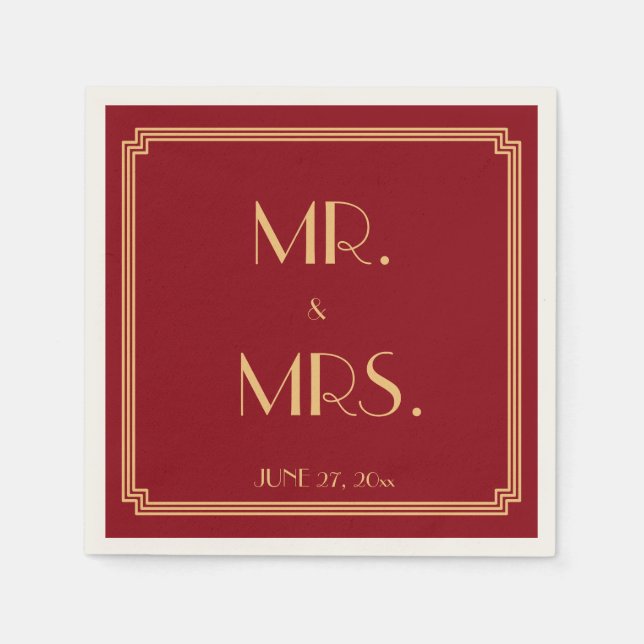 Serviette En Papier Grande Gatsby Art Déco Mariage Rouge (Devant)