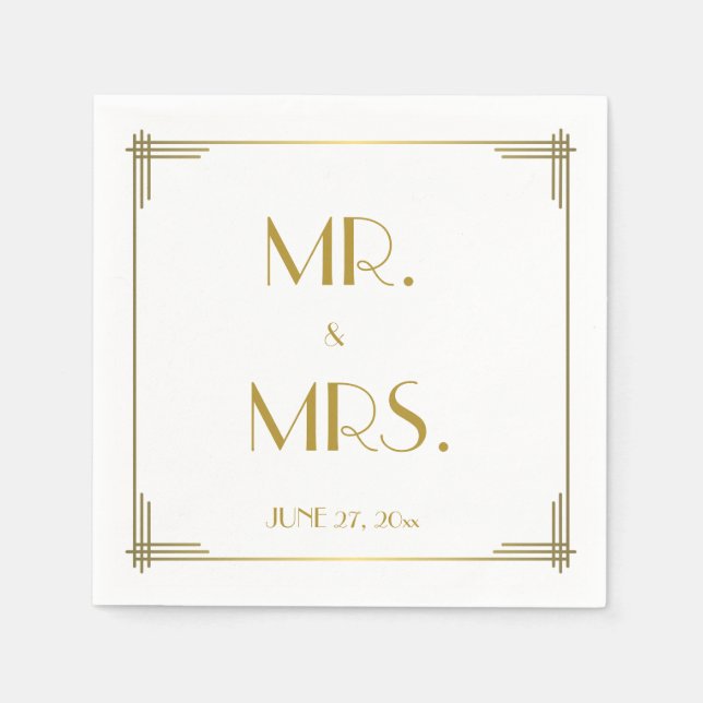 Serviette En Papier Grande Gatsby Gold Art Déco Mariage serviettes (Devant)
