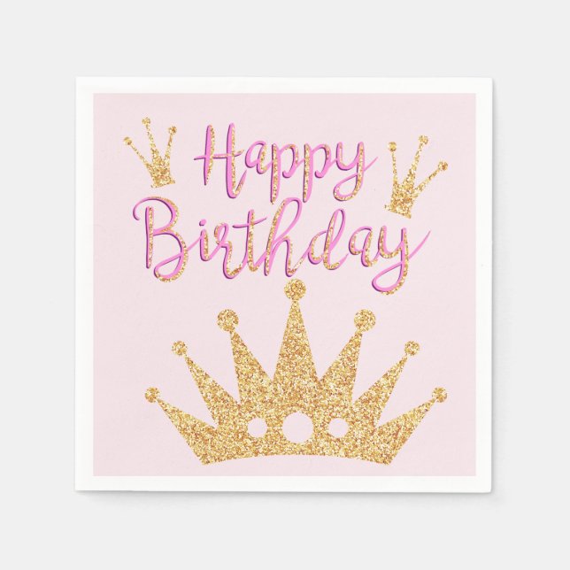 Serviette En Papier Grande Parties scintillant en or et couronne étinc (Devant)