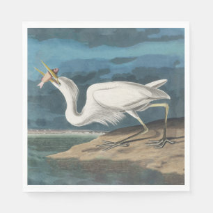 Serviette En Papier Grande Peinture de la faune d'Audubon Heron blanc