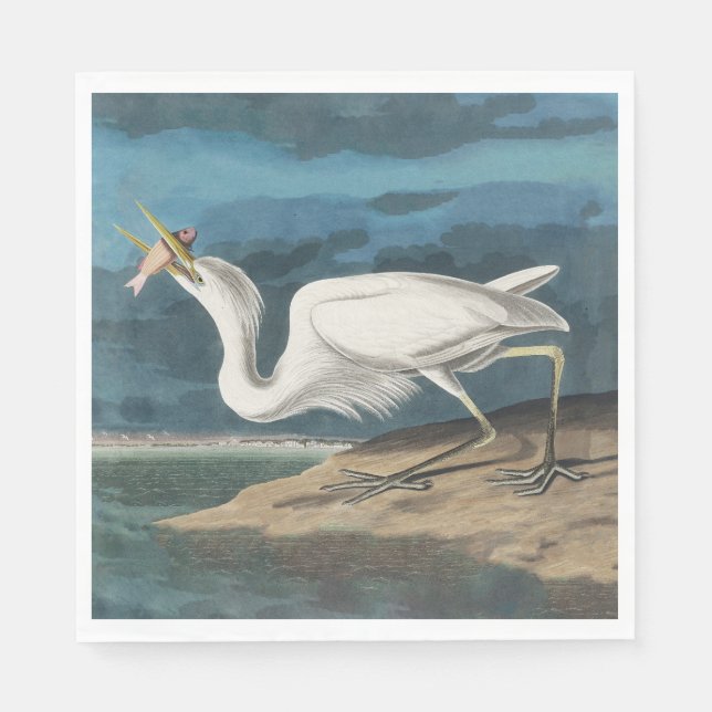 Serviette En Papier Grande Peinture de la faune d'Audubon Heron blanc (Devant)