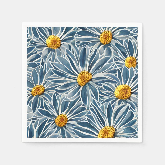 Serviette En Papier Grandes Fleurs bleues et jaunes Motif sans couture (Devant)