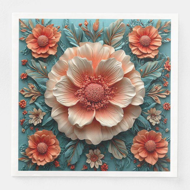 Serviette En Papier Grandes fleurs de corail (Devant)