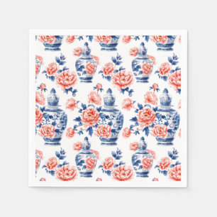 Serviette En Papier Grandmillenial vase chinois à motifs de pivoines r