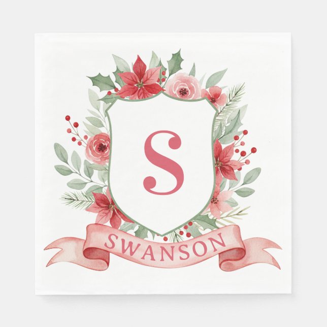 Serviette En Papier Grandmillennial Holiday Crest | Christmas Monogram (Devant)