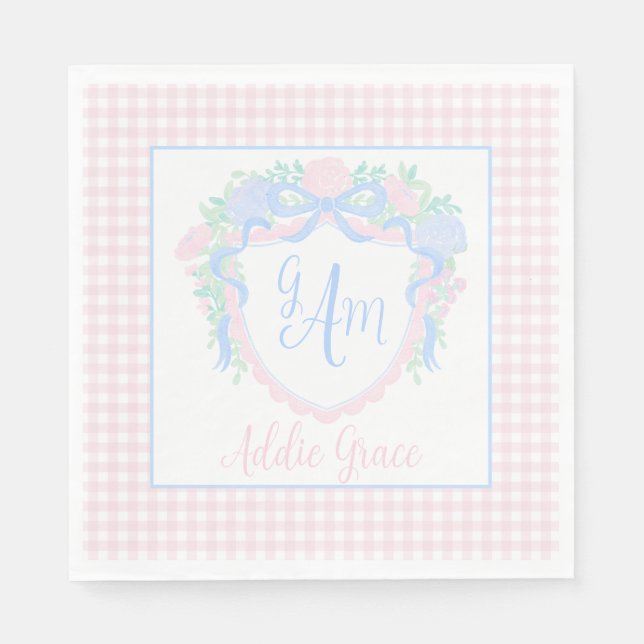 Serviette En Papier Grandmillennial Watercolor Crest Premier anniversa (Devant)