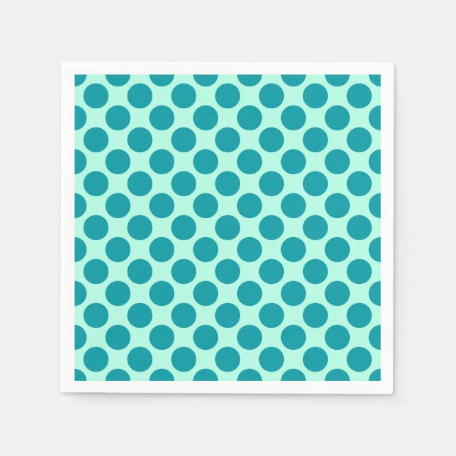 Serviette En Papier Grands points rétro - aqua et turquoise (Devant)
