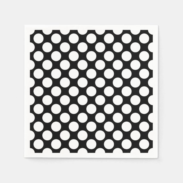 Serviette En Papier Grands points rétro - blanc et noir (Devant)