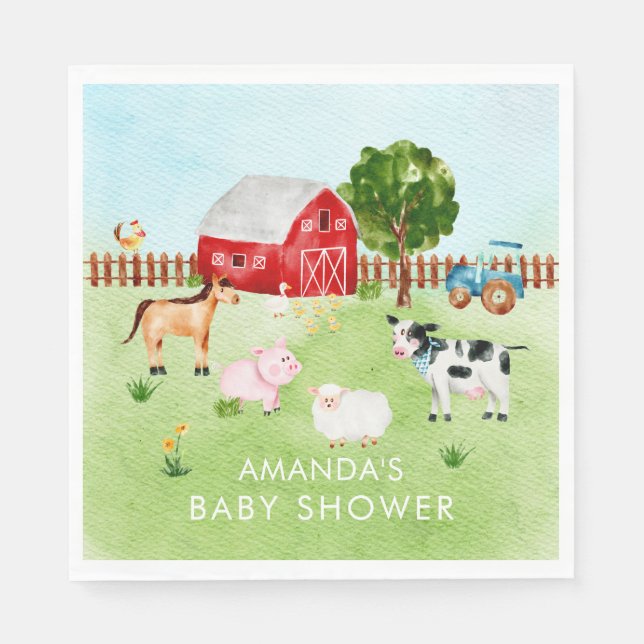 Serviette En Papier Grange Animaux Papier Baby shower neutre serviette (Devant)