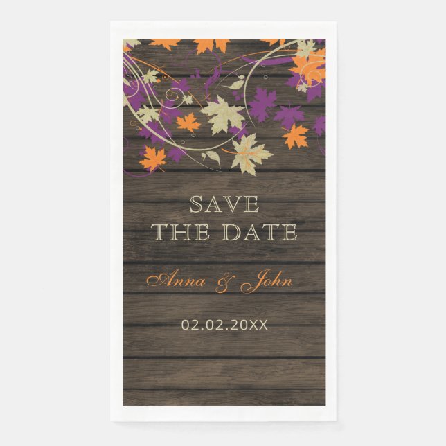Serviette En Papier Grange Bois Plum Rustique Feuilles d'automne Enreg (Devant)