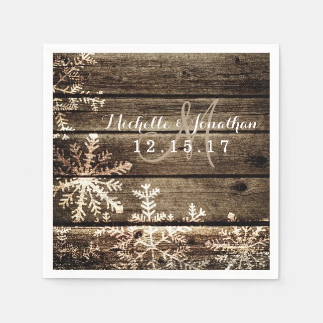 Serviette En Papier Grange Bois Snowflakes Rustique Mariage d'hiver Na (Devant)