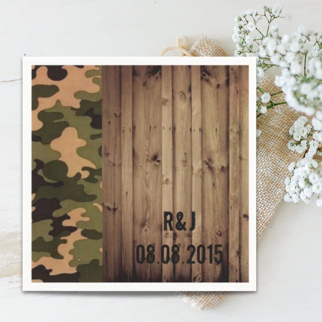 Serviette En Papier grange rustique bois pays ouest Camo Mariage (rustic barn wood western country Camo Wedding Napkins)