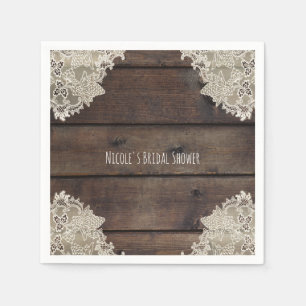 Serviette En Papier Grange Rustique en Bois & Dentelle Élégant Mariage