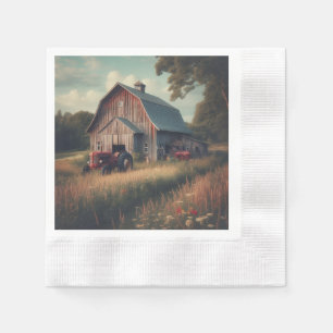 Serviette En Papier Grange rustique vintage et vieux tracteurs