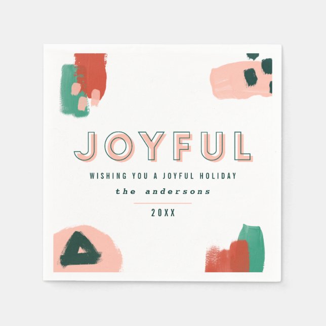 Serviette En Papier Graphique abstrait moderne rouge, rose + vert joye (Devant)