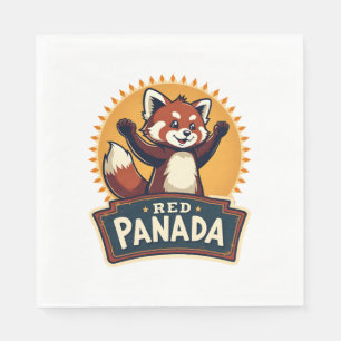 Serviette En Papier Graphique Animal Rétro Panda Rouge Dabbing Vintage