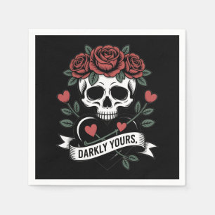 Serviette En Papier Graphique Darkly Yours : Crâne gothique avec des r