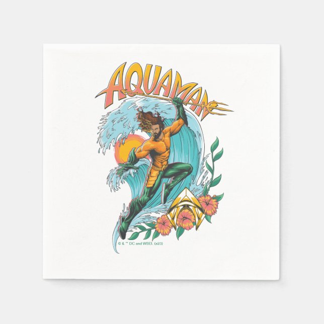 Serviette En Papier Graphique du Surf de levage Aquaman et Trident (Devant)