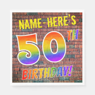 Serviette En Papier Graphisme Arc-en-ciel 50e ANNIVERSAIRE ! + Nom per