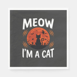 Serviette En Papier Graphisme de silhouette de chat de lune drôle d'Ha