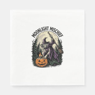 Serviette En Papier Graphisme de sorcière d'Halloween vintage en clair