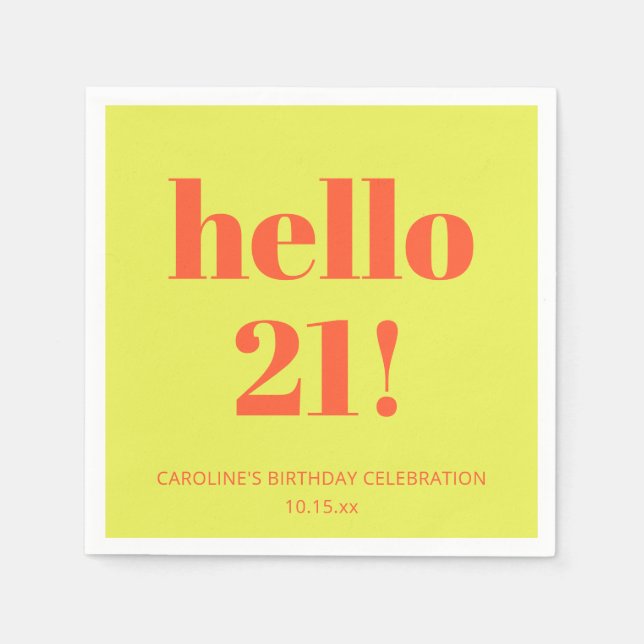 Serviette En Papier Graphisme Gras Chartreuse Anniversaire 21 Ans  (Devant)