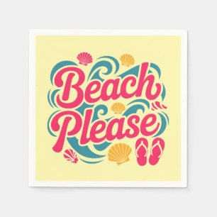 Serviette En Papier Graphisme Rétro Plage : Typographie Rose