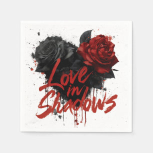 Serviette En Papier Graphisme romantique foncé avec roses noires et ro
