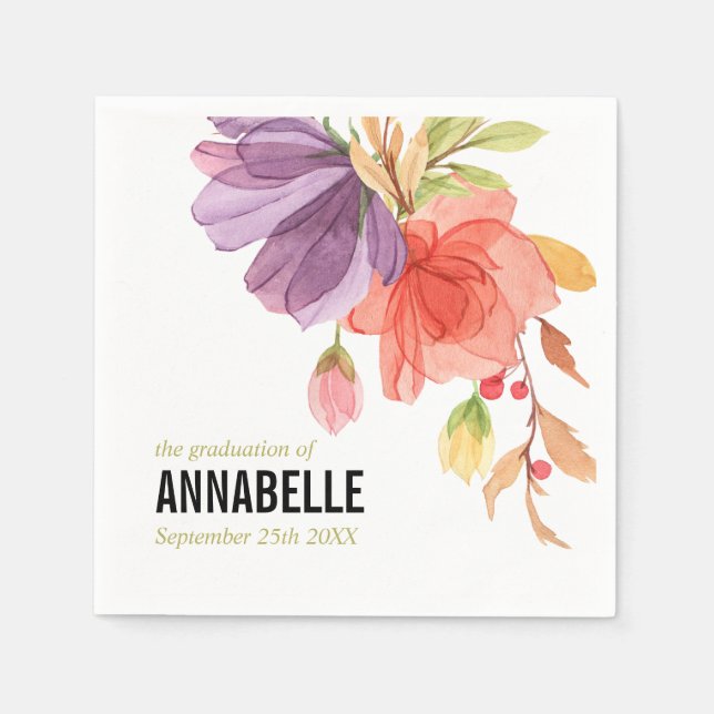 Serviette En Papier Gras Aquarelle Vert Fleurs sauvages Graduation (Devant)