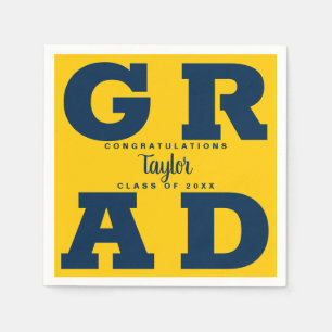 Serviette En Papier Gras Bleu GRAD sur Jaune Graduation