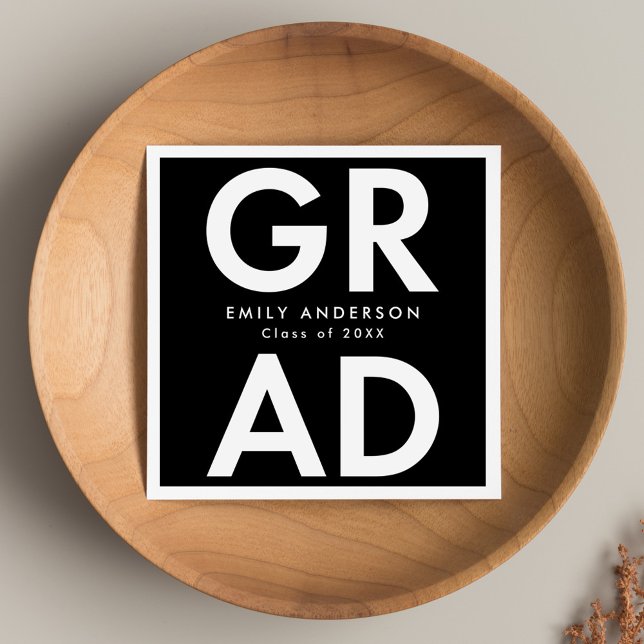 Serviette En Papier Gras Grad noir et blanc Grad Grad Graduation (Créateur téléchargé)