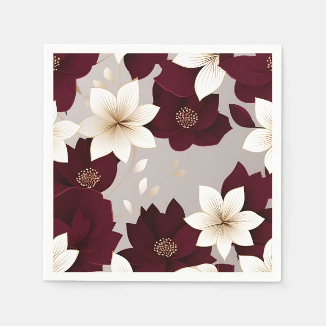 Serviette En Papier Gras Moderne Floral Bourgogne (Devant)