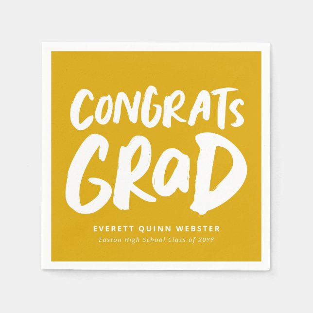 Serviette En Papier Gras moderne grad graduation jaune or (Devant)
